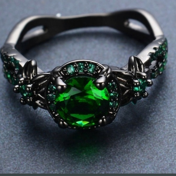 Emerald Color 10Kt Black Gold Filled CZ Ring - Picture 3 of 6